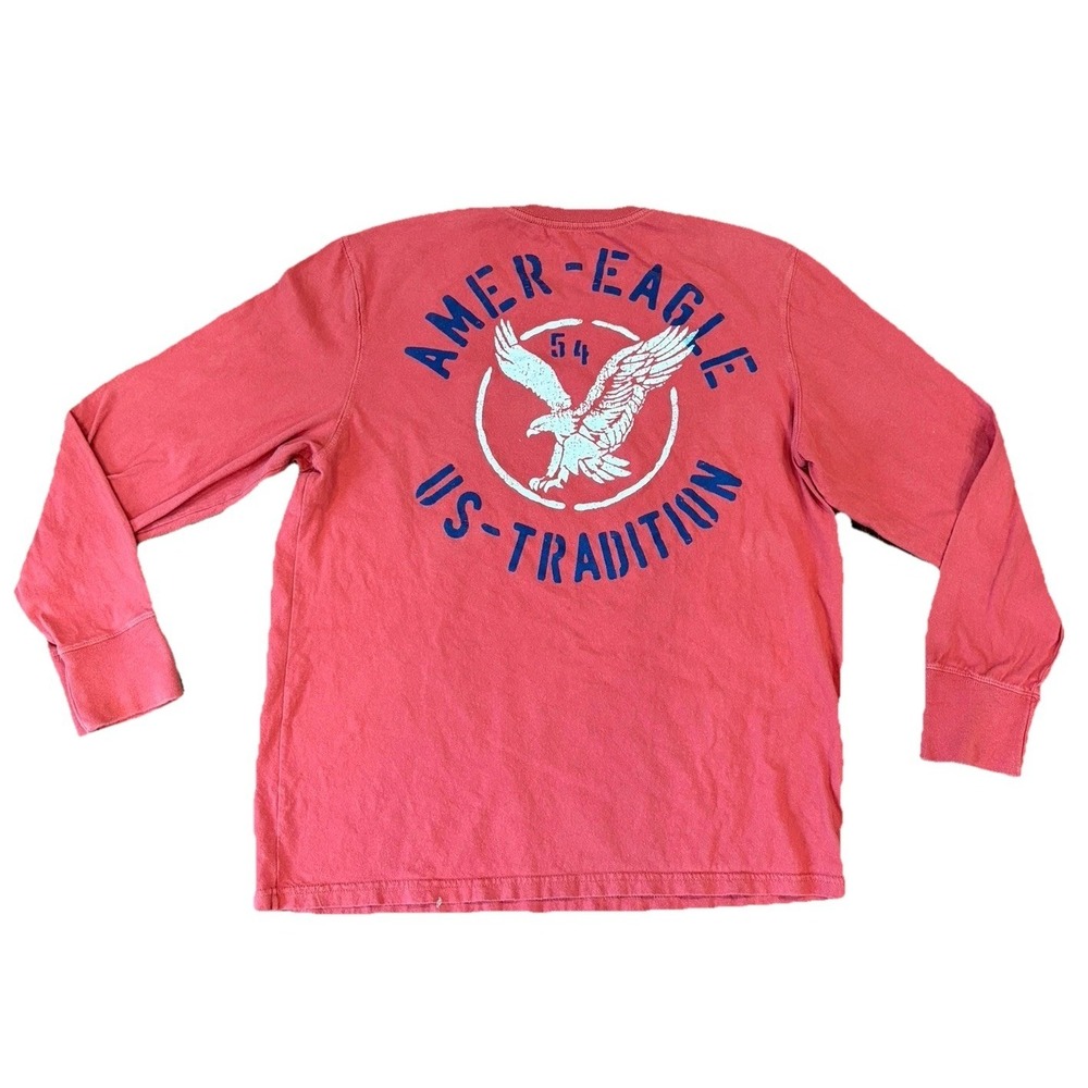 American Eagle Long Sleeve TShirt Men‎ XL Red Preppy Soft Cotton Vintage Fit